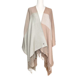 Soia Kyo NWT Cream Beige Pink Colorblock Fringe Large Shawl Wrap